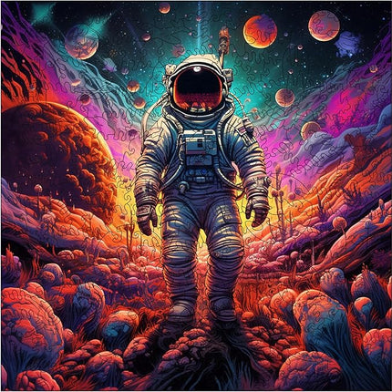 Wooden Jigsaw Puzzle for Adults - Challenging 300 Piece Puzzle with Cool Shapes - Astronaut Space Planet Puzzle Art - Paranormal Collection (Galactic Groove)