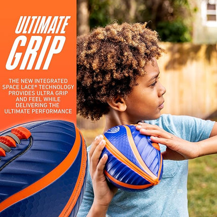 Nerf Spiral Grip Footballs - Patented Spacelace for Ultimate Spirals - Machine Stitched Construction - Pump Included - Junior or Mini - Blue/Orange or Green/Black