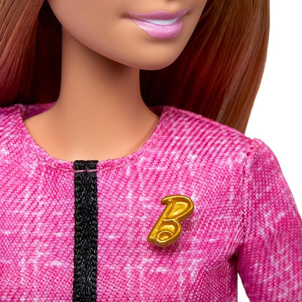 Barbie Careers Doll & Accessories, Future Leader with Blonde Hair Wearing Outfit with 2 Golden Bracelets & “B” Pin, Includes Sticker for Kids