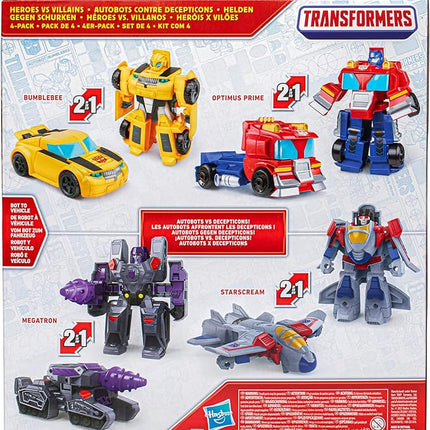 Transformers Toys Heroes vs Villains 4-Pack, Autobot and Decepticon 4.5-Inch Action Figures, Preschool Robot Toys for Kids Ages 3 and Up (Amazon Exclusive)