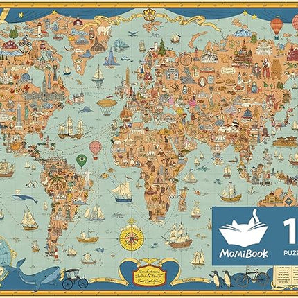 MOMIBOOK Puzzles for Adults 1000 Pieces Jigsaw Puzzles of Journey Through The World, Painting Image World Map Difficult Challenging Impossible Puzzle Unique Funny Party Christmas Birthday Gifts