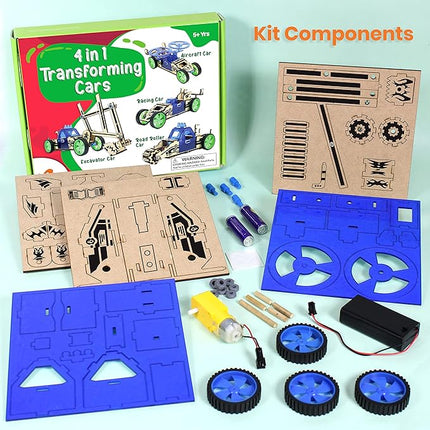 ButterflyEdufields 4in1 STEM Building Car Kits for Kids - DIY 3D Wooden Puzzle Toys, Educational STEM Gifts for Ages 6 to 12