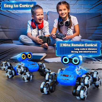 Robot Toys, 8-Wheel Stunt Remote Control Car with Auto-Demonstration, 360° Rotation, LED Eyes, Music, 2.4Ghz, All Terrain Rc Cars, Remote Control Car for Boys 4-7 6-8 8-12