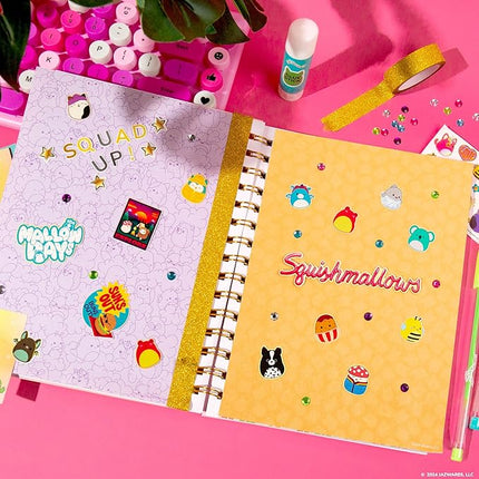 Squishmallows Original DIY Journaling Set, Journaling Kit with Gel Pens, Stickers, Sticky Notes, and Gems, Scrapbook for Kids, Cute Stationary Set, Notebook for Girls, Diary for Girls Ages 8-12