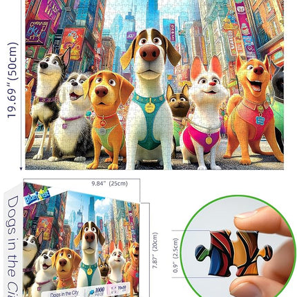 Blueforest 1000 Piece Jigsaw Puzzle for Adults, Cute Cartoon Dogs in City Street, Fun Unique Adult Puzzles for Relaxation & Family Activity 27.5x19.7 Inch