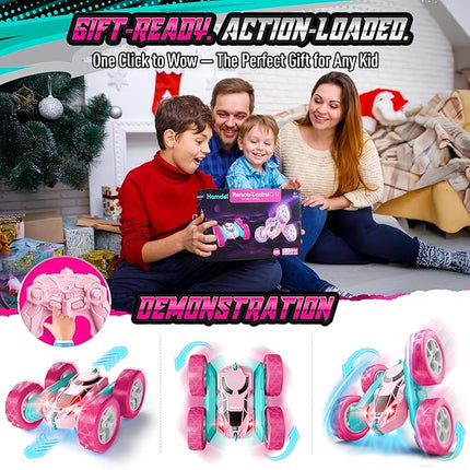 Pink RC Car for Girls, 360° Spinning Stunt Remote Control Vehicle with Lights, Upgraded 4WD Toy Rechargeable via USB-C, 2.4GHz Fast Electric Gift for Girls Age 6+ (Pink)