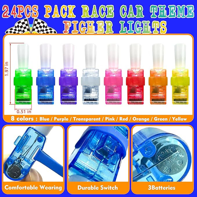 24PCS Race Car Party Favors-LED Finger Lights：Glow-in-the-Dark Light-Up Hot Wheels Toys Bulk for Kids Boys Girls,Cars Theme Birthday Party Decorations Supplies, Party Goodie Bags, Classroom Prizes