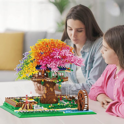 Rainbow Flowers Building Block with Light,Sakura Cherry Blossom Bonsai Tree House Construction Set,4451 PCS Mirco Blocks Architecture for Adults and Teens