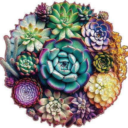 Mys Aurora Puzzles for Adults 1000 Pieces, Mandala Succulent Plants Wooden Puzzles Unique Shaped Jigsaw Challenging Puzzle Gift for Family Game 23.4'' x 22.6''