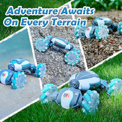 PREPOP Gesture Sensing RC Stunt Car, Birthday for Age 6 7 8-12 13+ Year Old Boys - Cool Toys for Kids, Hand Controlled Remote Control Twist Vehicle with Lights & Music, 4WD Rotating