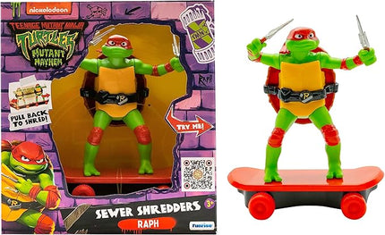 Teenage Mutant Ninja Turtles Toy, Raphael Sewer Shredder Pullback Skateboard, Mutant Mayhem TMNT Ninja Turtle Figure, Ages 3+