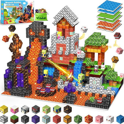 150PCS Magnetic Building Blocks - 6 Big Magnetic Base Building STEM Toys, Magnet Cube Game for Kids, Build Mine Castle Volcano World for Boys Girls Age 3-5 4-8 8-12, Sensory Outdoor Travel Toys Gifts