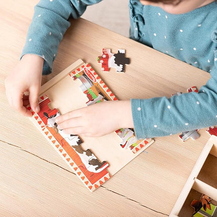 Melissa & Doug 4‑in‑1 Wooden Farm Jigsaw Puzzle Set, 48 Pieces with Storage Box, Toddler Puzzle Toy for Kids Ages 3+