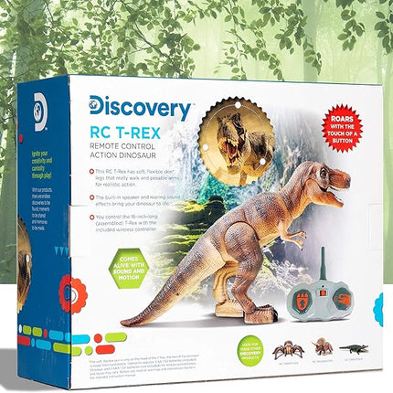 Discovery™ Remote Control T-Rex Dinosaur – Realistic Jurassic RC Action Figure with Walking Legs, Roaring Sounds, Chomping Mouth| Dinosaur Toys for Kids| Boys Toys RC Car Gift| Fun Dino for Ages 6+