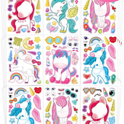24 Pcs Make Your Own Unicorn Sticker Sheet, Unicorn Party Favors Face Stickers for Kids Girls Toddlers Crafts Activities Bags Birthday Party Favors Valentines Day Gifts for Kids Classroom