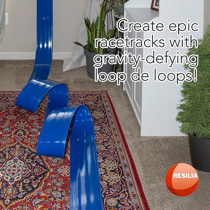 RESILIA Race Car Track Set – Compatible with Diecast Cars Like Hot Wheels & Monster Trucks Fun Toy for Kids & Toddlers, Racing Playset for Adventures, 6.5 Inch Wide x 20 Feet, 3 Lanes, Made in the USA