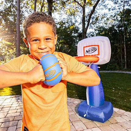 NERF AirHoop Kids Inflatable Basketball Hoop Set - Instant Blow Up Youth Mini Hoop + Foam Basketball - Plug in Inflation in 10 Seconds - 4.5' Feet Kids Toy Basket + 5" Inch Mini Ball