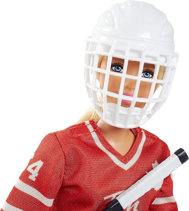 Tim Hortons Barbie Doll (12-inch Curvy) Collectible Wearing Hockey Uniform, with Stand and Certificate of Authenticity, for 6 Years and Up, Red