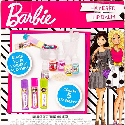 Horizon Group USA Barbie Make Your Own Layered Lip Balm Kit, DIY 5 Custom Lip balms by Mixing Flavors Like Vanilla, Strawberry, Watermelon & Tropical Punch, Multicolored