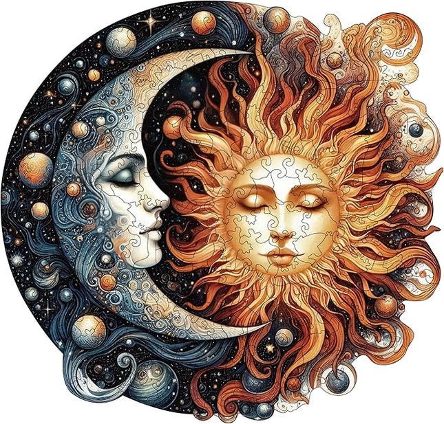 Wooden Puzzles for Adults, Sun and Moon Wood Puzzles 200 Pieces, Irregular Animal Shaped Unique Wooden Jigsaw Puzzles, Creative Ghristmas Gift for Teenagers and Adults