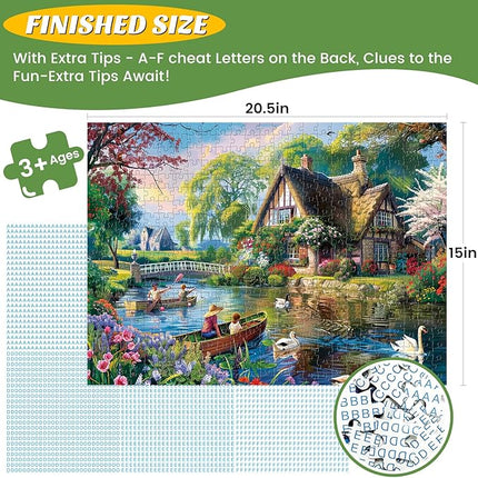 500 Pieces Puzzle for Adults,Waterside Cottage Puzzle,Recycled Cardboard Peaceful Pond Puzzles 500 Pieces,Challenging Game Home Decor Birthday Party Gift Toy for Adults Kids Seniors 20.5 * 15 in
