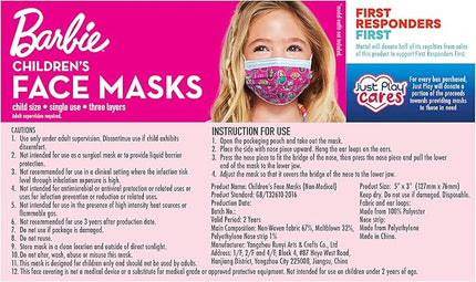 Children’s Single Use Face Mask, Barbie, 14 count, small, Ages 2 - 7, Kids Toys for Ages 2 Up by Just Play