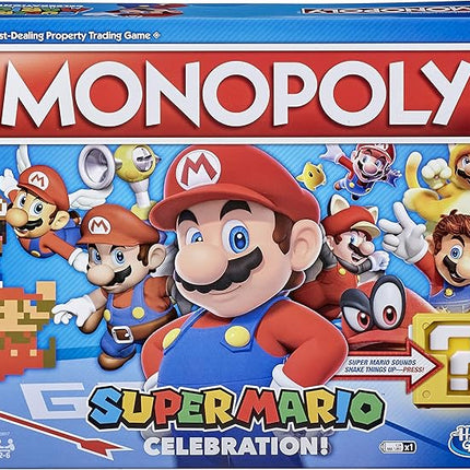 Monopoly Super Mario Celebration Edition Board Game for Super Mario Fans for 4 Players Ages 8 and Up, with Video Game Sound Effects