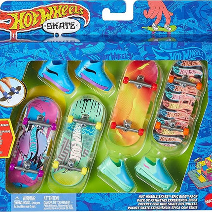 Hot Wheels Skate Tony Hawk Fingerboard & Removable Skate Shoes Multipack, 4 Fully Assembled Boards, 2 Pairs of Skate Shoes, 1 Exclusive Set (Styles May Vary)