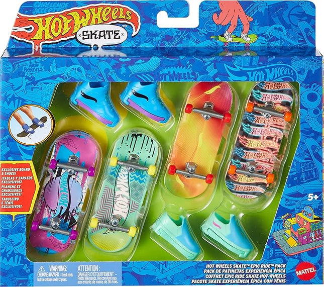 Hot Wheels Skate Tony Hawk Fingerboard & Removable Skate Shoes Multipack, 4 Fully Assembled Boards, 2 Pairs of Skate Shoes, 1 Exclusive Set (Styles May Vary)