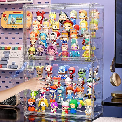 Clear Acrylic Display Case for Collectibles 4 Layer Hobby Figure Display Case Box with Shelves Stackable Figurine Display Shelf for Funko Pop, Pop Mart, Labubu, Model, 4 Pack