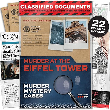 Lucky Egg MMC Death in The Eiffel Tower – Thrilling Murder Mystery Games for Adults in Paris – 22 Realistic Evidence Pieces, 150 Min Gameplay (3/5 Difficulty) – Cold Case Files Game for 1-10 Players
