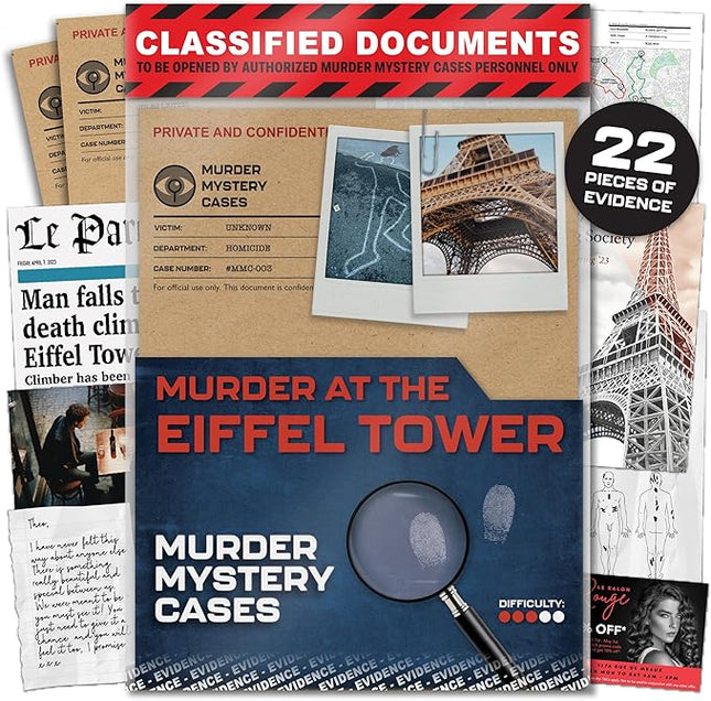 Lucky Egg MMC Death in The Eiffel Tower – Thrilling Murder Mystery Games for Adults in Paris – 22 Realistic Evidence Pieces, 150 Min Gameplay (3/5 Difficulty) – Cold Case Files Game for 1-10 Players