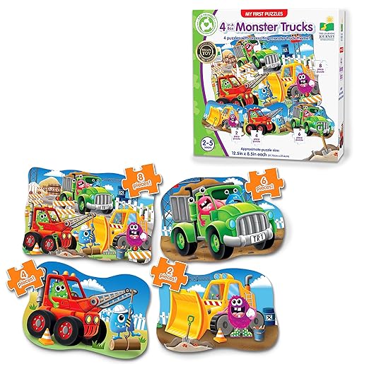 Learning Journey International LLC My First 4-in-A-Box Puzzle – Monster Truck – Educational Toddler Toys & Gifts for Boys & Girls Ages 2 and Up, Multi