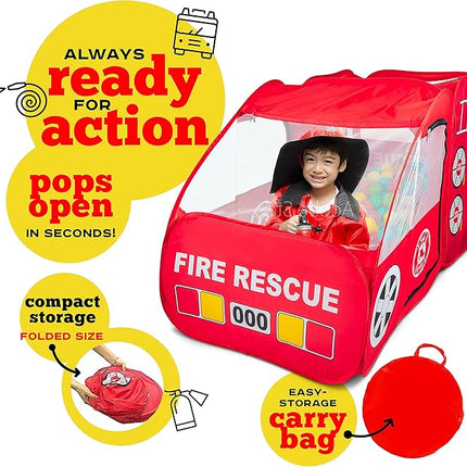 Kiddey Fire Truck Tent for Kids | Firetruck Play Tents with Sirens and Fireman Sounds for Girls, Boys, & Toddlers Gifts | Red Fire Engine Pop Up Playhouse with Costume | Indoor & Outdoor Baby Tent