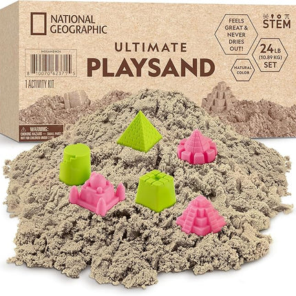 Blue Marble National Geographic Play Sand - 24 Lb. Bulk Sand Kit with 6 Castle Molds (Natural) - A Fun Sensory Activity