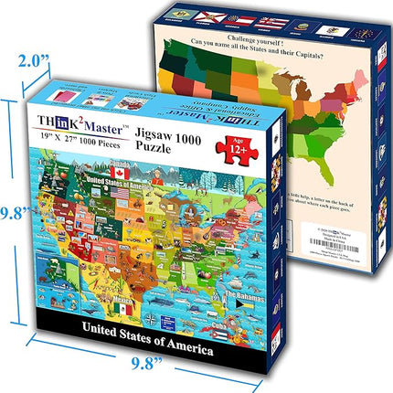 Think2Master Colorful United States Map 1000 Pieces Jigsaw Puzzle for Kids 12+, Teens, Adults & Families. Great Educational Gift for Interest in The USA Map. Size: 26.8” X 18.9”