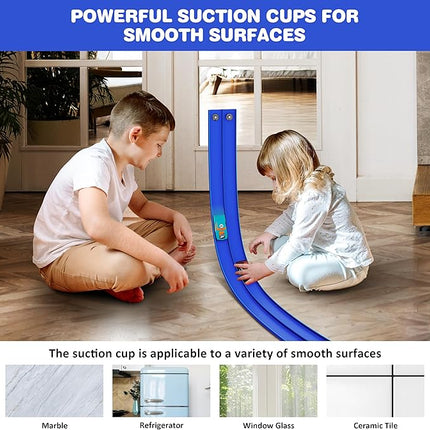 16 Ft Flexible Race Car Ramp Track for Kids Toy with Suction Cups, Compatible with Diecast 1/64th Cars, Rolls Up Portable Racetrack Party Favor Gifts for Boys Ages 3-10 Year Old (Racing Blue)