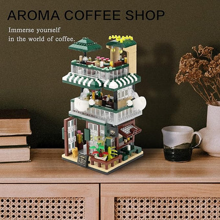 Coffee Shop Micro Building Blocks Set Mini House Simulation Building Educational Creative for Adult Ages of 14+ 1025 PCS Street View
