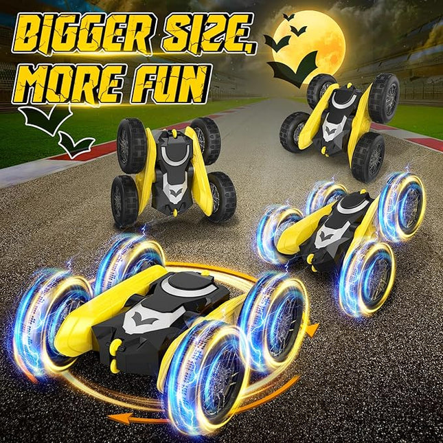 NQD Bat Remote Control Car- Double Sided 360°Rotate RC Stunt Car with Wheel Lights, 4WD Off-Road RC Cars 2.4Ghz Indoor/Outdoor Rechargeable Toy Car for Boys Age 4-7 8-12 Birthday Xmas Gift