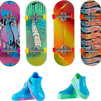 Hot Wheels Skate Tony Hawk Fingerboard & Removable Skate Shoes Multipack, 4 Fully Assembled Boards, 2 Pairs of Skate Shoes, 1 Exclusive Set (Styles May Vary)