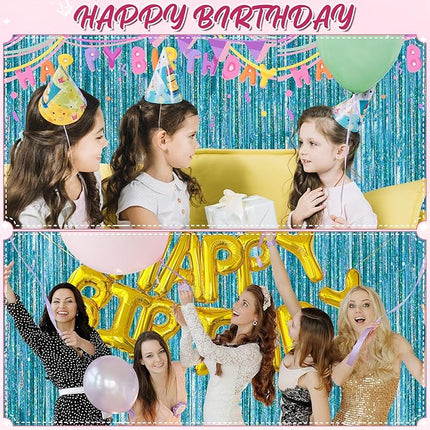 2 Pack Laser Blue Foil Fringe Curtains Streamers Party Decorations 3.3 x 8.2 ft, Blue Tinsel Curtain Fringe Backdrop for Parties, Door Fringe Birthday Streamers, Photo Booth Backdrops, Party Decor