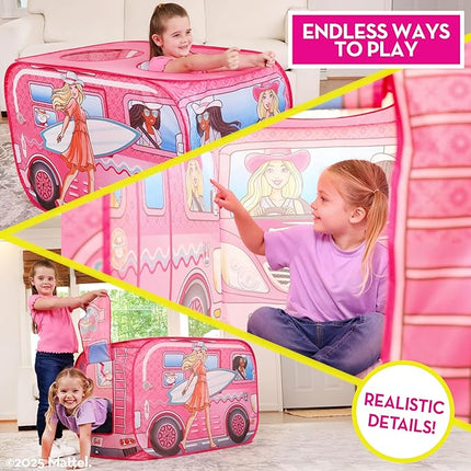 Barbie Coastal Cowgirl Camper Pop-Up Play Tent for Kids – Indoor Playhouse with Roll-Up Door & Roof Openings – Easy Setup, Folds Flat for Storage – Safe for Toddlers & Kids Ages 3+