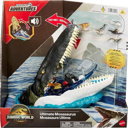 Mattel Jurassic World Rebirth Deluxe Mosasaurus Playset with 7 Interactive Features, 7 Sound Effects & 6 Micro Figures, Folds Up to Carry & Store