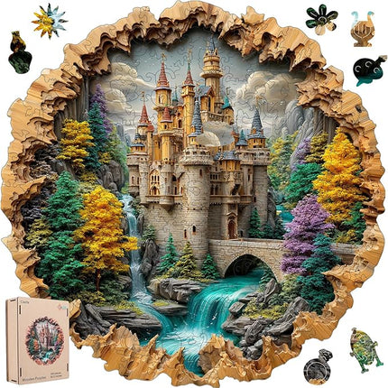 Castle 500 Pieces Wooden Puzzles for Adults - Majestic Autumn Castle Landscape Jigsaw Puzzles, Premium Stress Relief Brain Teaser & Premium Decorative Gift, 16.4x16.5 in