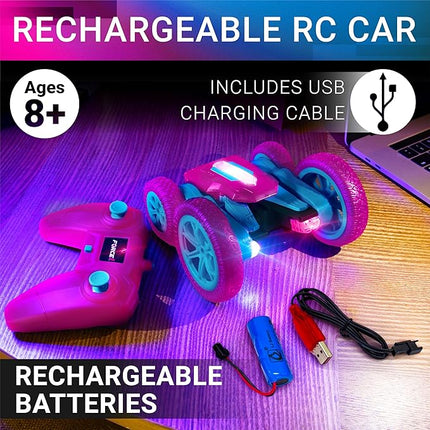 Force1 Tornado Pink LED Remote Control Car for Kids - Double Sided Driving Fast RC Cars 360 Flips, Outdoor 4WD Off Road Stunt RC Car, All Terrain Tires, RC Crawler Rechargeable Battery, 2.4GHz Remote
