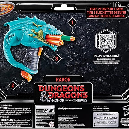 Nerf Dungeons & Dragons Rakor Blaster, 4 Elite 2.0 Darts, Kids Outdoor Games, D&D Blaster Toys for Ages 8 & Up
