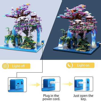 The Moon Palace Chinese Architecture Micro Building Blocks Set with LED Lights, 4574PCS Cherry Blossom Tree Model Kit, Collectible Cultural Gift for Adults & Teens