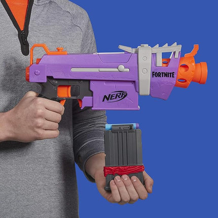 Nerf Fortnite SMG-E Blaster - Motorized Dart Blasting - 6-Dart Clip, 6 Official Elite Darts - for Youth, Teens, Adults