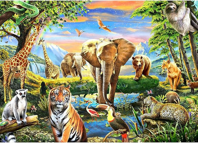 1000 Pieces Puzzles for Adults, Animal World Jigsaw Puzzle Challenging Night Game, Interlock Perfectly No Dust, for House Decoration, Birthday Party Holiday Toy for Kids Boys and Girls