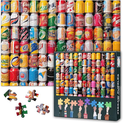 Jigsaw Puzzle for Adults 1000 Piece - Vibrant Neatly Arranged Drink Cans, Modern Beverage Bottle Art with Premium Puzzle Board, Adult Puzzles 1000 Pieces for Relaxation (27.5x19.7 in)